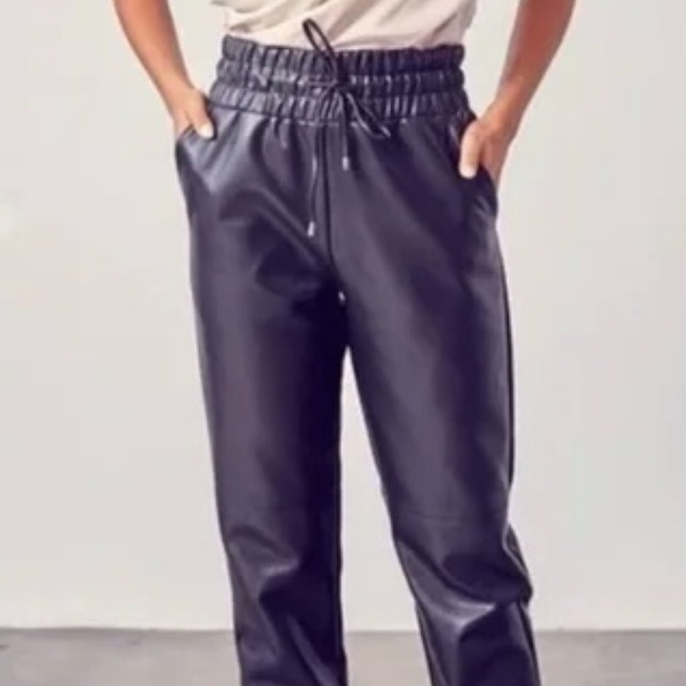 Fall Trend - Do+Be Vegan Faux Leather Black High Waist Sexy Jogger Pant Sz Med.